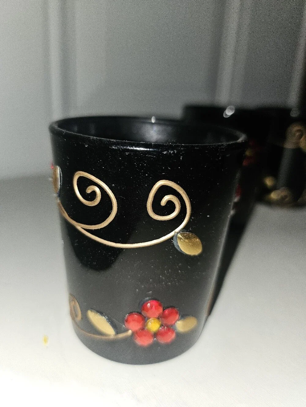 Black Glass Floral Candle Garden 4-Piece Set - New